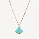 Bijou de seconde main : Collier Diva's Dream Bulgari avec motif en forme d'éventail en Or rose et Turquoise surmontée d'un petit diamant - collection Diva's Dream Bulgari