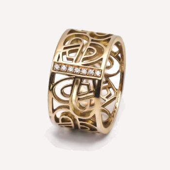 Coeur Fil ring, T50 Second-hand women's jewellery signed POIRAY in yellow gold and diamonds.