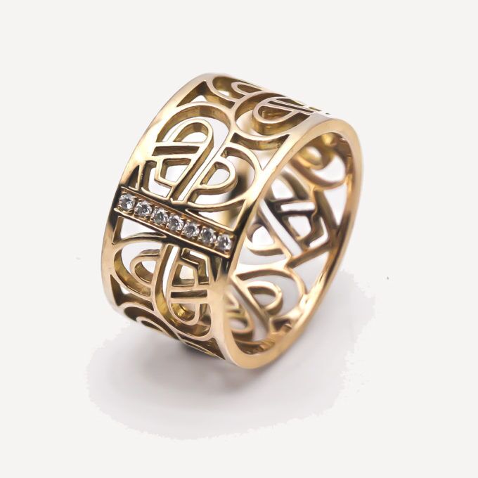 Coeur Fil ring, T50 Second-hand women's jewellery signed POIRAY in yellow gold and diamonds.
